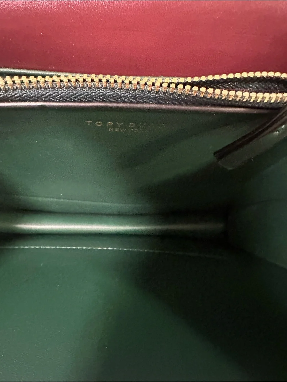 Tory Burch Burgundy Leather Shoulder Bag with Gold Chain